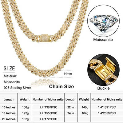 NGTC Moissanite Cuban Chain 925 Sterling Silver  Miami Cuban Chain 13mm Width