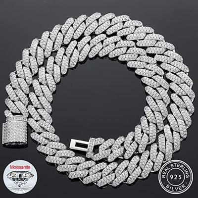 NGTC Moissanite Cuban Chain 925 Sterling Silver  Miami Cuban Chain 13mm Width