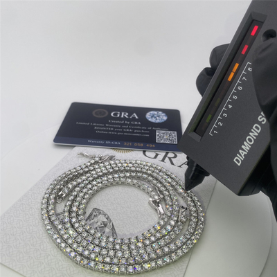 Hip Hop Moissanite Tennis Chain 925 Sterling Silver Moissanite Tennis Necklace