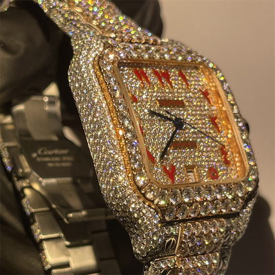 GRA Round Brilliant Cut Moissanite Watch Santos Iced Out Diamond Watch