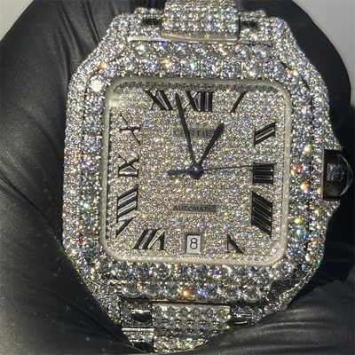 DEF VVS Moissanite Watch Full Dial BV Santos Full Diamond