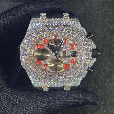 Round Brilliant Cut Moissanite Ap Watch 18 Carats Band Moissanite Iced Out Watch