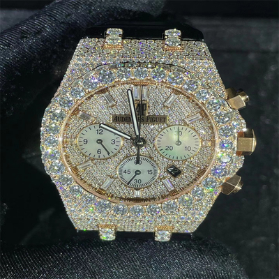 Round Brilliant Cut Moissanite Ap Watch 18 Carats Band Moissanite Iced Out Watch