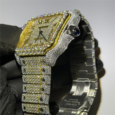 OEM Bust Down Moissanite Watch Yellow Gold Bling Iced Out Watch Hand Setting