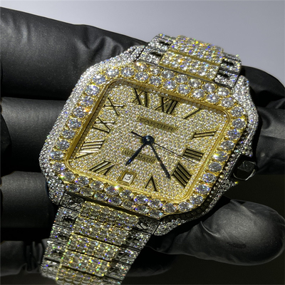 OEM Bust Down Moissanite Watch Yellow Gold Bling Iced Out Watch Hand Setting