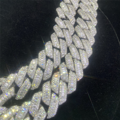 Two Rows Real VVS Moissanite Cuban Link Miami Baguette Cuban Link