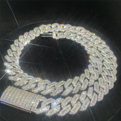 Two Rows Real VVS Moissanite Cuban Link Miami Baguette Cuban Link