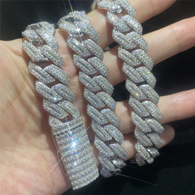 Hip Hop Miami Hip Hop Jewelry VVS  3ROW Moissanite Cuban Link Necklace