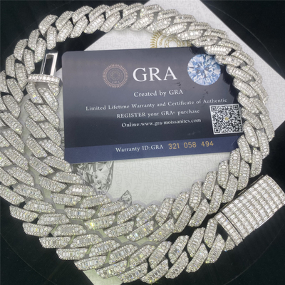 Hip Hop Miami Hip Hop Jewelry VVS  3ROW Moissanite Cuban Link Necklace