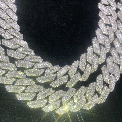 Hip Hop Miami Hip Hop Jewelry VVS  3ROW Moissanite Cuban Link Necklace