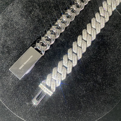 Hip Hop Miami Hip Hop Jewelry VVS  3ROW Moissanite Cuban Link Necklace