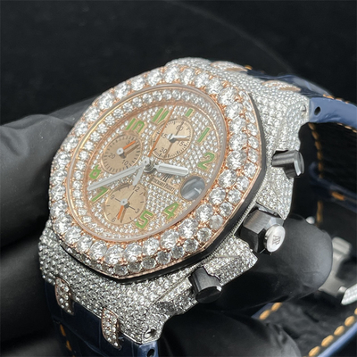 Datejust Moissanite Mens AP Watch  Iced Out Pass In Diamond Tester