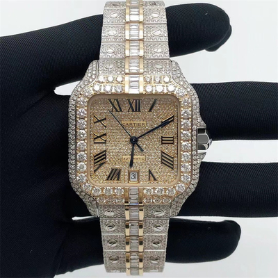 26Carats Two Tone Diamond Watch Santos VVS1 Diamond Stainless Steel Watch VS1