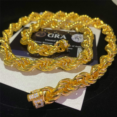 11mm Latest Version Hand Moissanite Hip Hop Chains Round Inlaid Gold Rope Chain