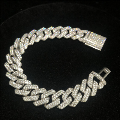 S925 Gold Plated Moissanite Cuban Chain 22 Inches Moissanite Hip Hop Jewelry