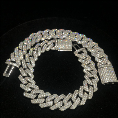 2Raw Moissanite Cuban Chain Bracelet 24inch 14mm Cuban Link For Birthday Party