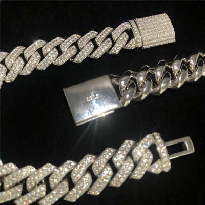 S925 Gold Plated Moissanite Cuban Chain 22 Inches Moissanite Hip Hop Jewelry