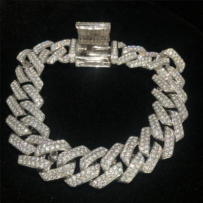 S925 Gold Plated Moissanite Cuban Chain 22 Inches Moissanite Hip Hop Jewelry