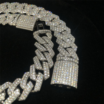 2Raw Moissanite Cuban Chain Bracelet 24inch 14mm Cuban Link For Birthday Party