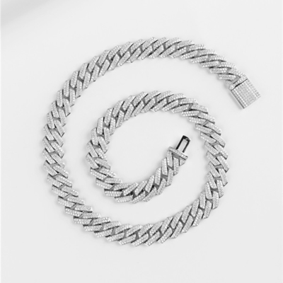 D Color Moissanite Cuban Link Chain GRA Iced Out Hip Hop Jewelry 20MM