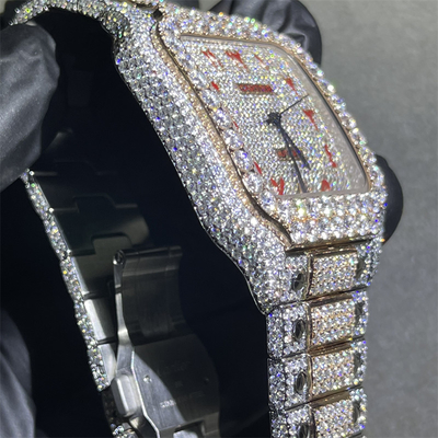Round Brilliant Cut Moissanite Watch Bust Down Watch Mens Iced Out
