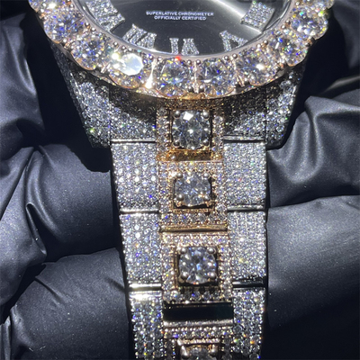 30 Carats Moissanite Bust Down Watch Lab Diamond Watch Mechanical Lab Diamond