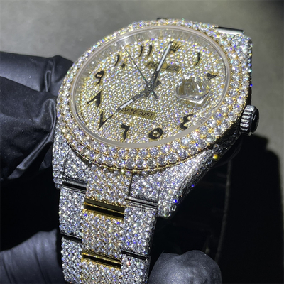 Round Cut Moissanite Watch Rolex Fine Jewelry Hip Hop Diamond Watch For Men