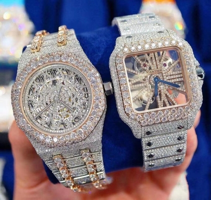 Flawless Moissanite Watch Handicraft Paved Stone Iced Out Santos