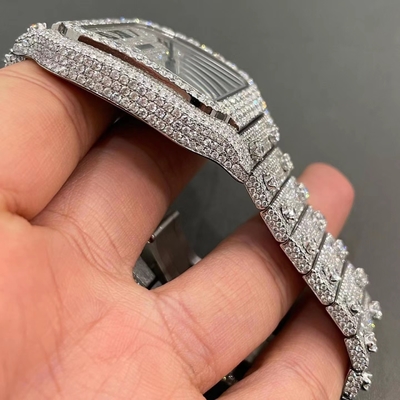 Flawless Moissanite Watch Handicraft Paved Stone Iced Out Santos