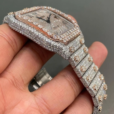 Flawless Moissanite Watch Handicraft Paved Stone Iced Out Santos