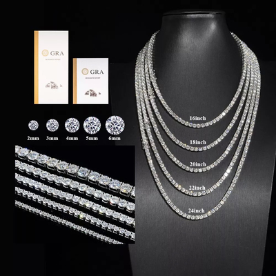 Hip Hop Moissanite Tennis Chain 925 Sterling Silver Moissanite Tennis Necklace