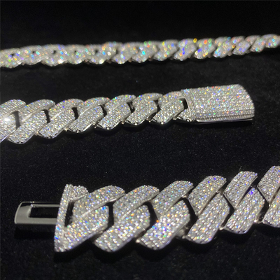 Miami Iced Out Moissanite Mens Cuban Link Chain Rappers 925 Sterling Silver Iced Out