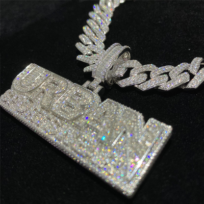 925 silver  iced out cuban link chain Custom logo pendant hiphop jewelry for Rap star
