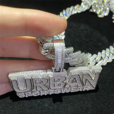 925 silver  iced out cuban link chain Custom logo pendant hiphop jewelry for Rap star