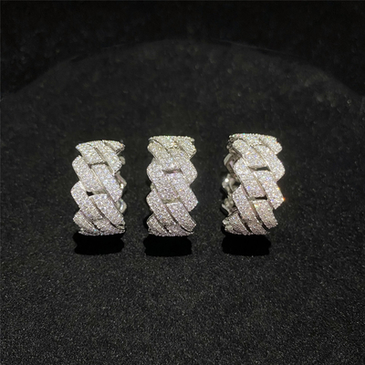 Silver Moissanite Eternity Ring Cuban Link Chai Band Cut 18K Gold Claw Setting