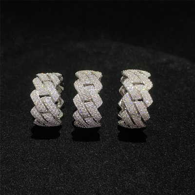 925 Sterling Silver Moissanite Man Rings Miami Cuban Link Silver Diamond Jewelry
