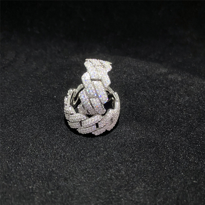 Silver Moissanite Eternity Ring Cuban Link Chai Band Cut 18K Gold Claw Setting