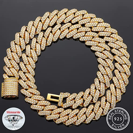NGTC Moissanite Cuban Chain 925 Sterling Silver  Miami Cuban Chain 13mm Width