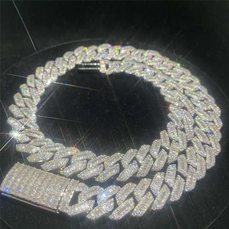 Two Rows Real VVS Moissanite Cuban Link Miami Baguette Cuban Link