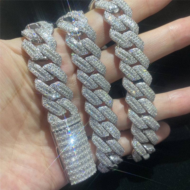 Hip Hop Miami Hip Hop Jewelry VVS  3ROW Moissanite Cuban Link Necklace
