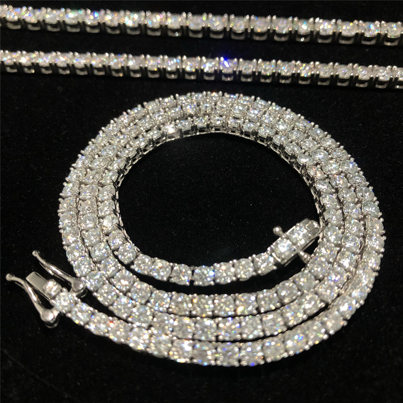 Hip Hop Moissanite Tennis Necklace 925 Sterling Silve VVS Diamond Tennis Necklace