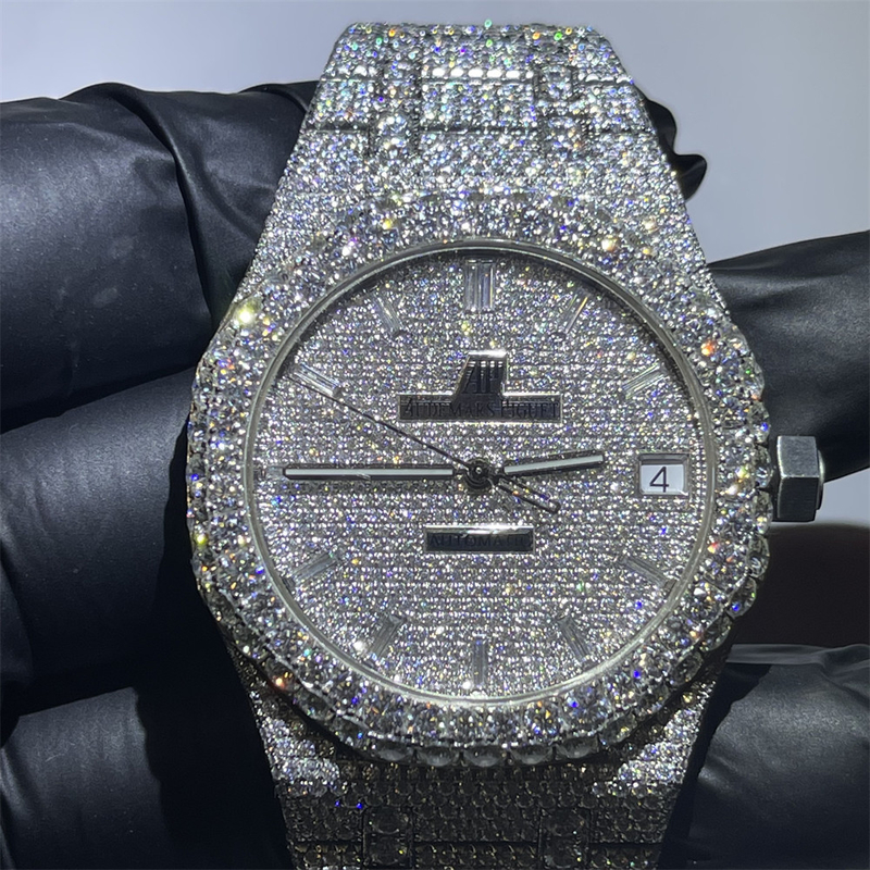 Bust Down VVS Moissanite Diamond Iced Out Luxury Watch Swiss Clone Automatic Movement Wrist