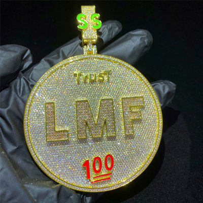 Iced Out Pendant Moissanite Hip Hop Cuban Necklace Diamond 925 Silver VVS